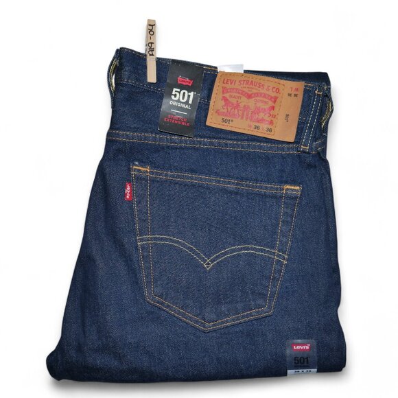 Levis 501 Original Fit Jeans Men's Size 36X36 Dark Rinse Stretch Denim NWT - Picture 8 of 13